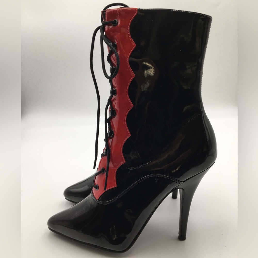 5” Pleaser Black & Red Patent Leather Ankle Boots Rare Seduce-1022 👠🔥 Damaged